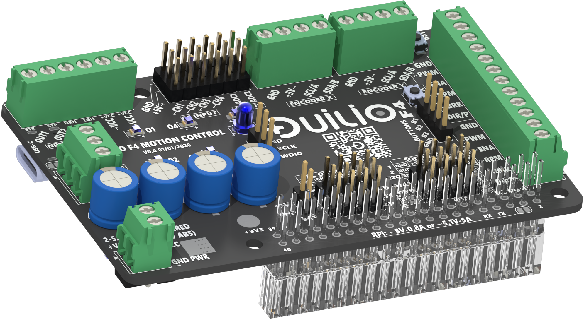DUILIO F4 STM32 motion control board, 3D view