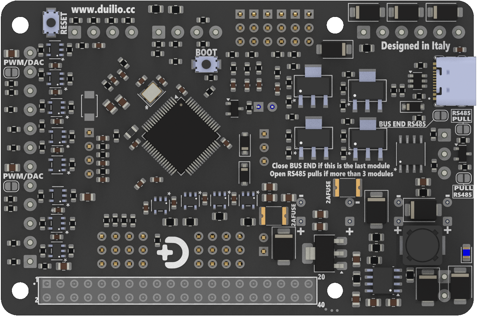DUILIO F4 STM32 motion control board, bottom view